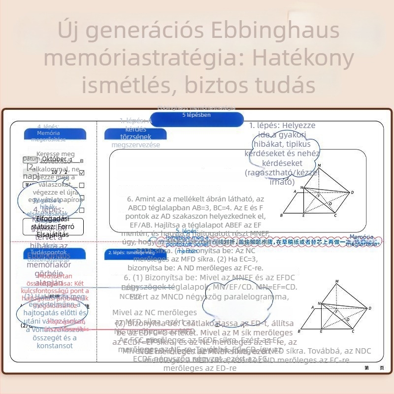 B5 összecsukható téves feladatokkal ellátott matematikai füzet általános- és középiskolások számára — lazán lapozható füzet, vízszintes orientáció, Ebbinghaus