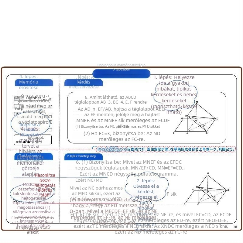 B5 összecsukható téves feladatokkal ellátott matematikai füzet általános- és középiskolások számára — lazán lapozható füzet, vízszintes orientáció, Ebbinghaus