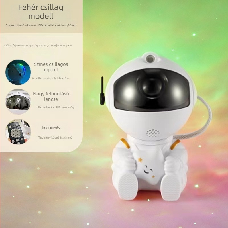 Űrhajós témájú atmoszferikus vetítő lámpa, csillagos ég és nebula, LED-projektor, csendes