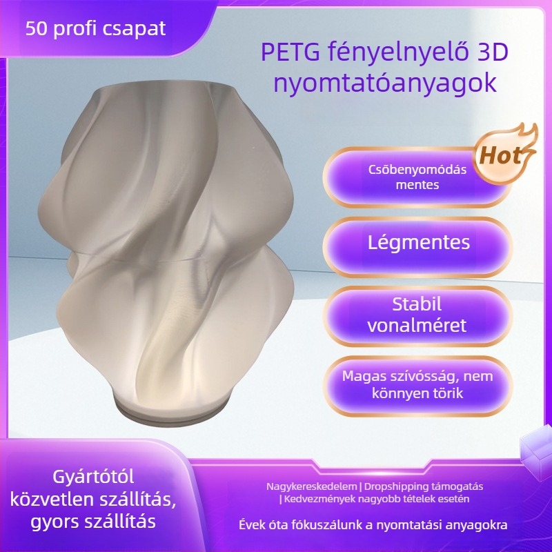 3D nyomtató filament - PETG fénydifuzáló, 1.75 mm, kerek keresztmetszet, félátlátszó, fényes felület