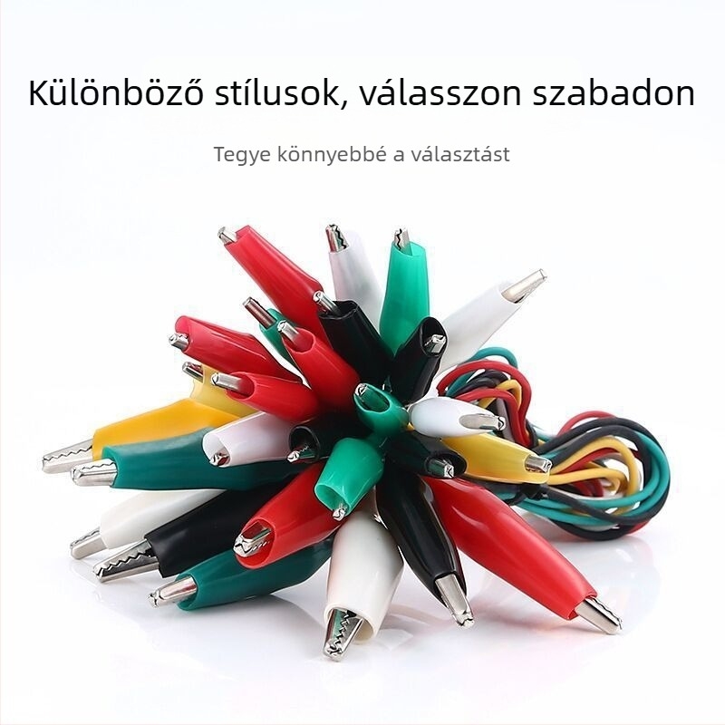 Kétfejű aligátor csipeszekkel és karbantartási csatlakozóval ellátott tesztvezeték, 10 darab, 500 mm hosszú