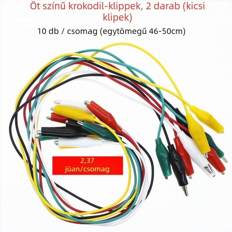 Kétfejű aligátor csipeszekkel és karbantartási csatlakozóval ellátott tesztvezeték, 10 darab, 500 mm hosszú