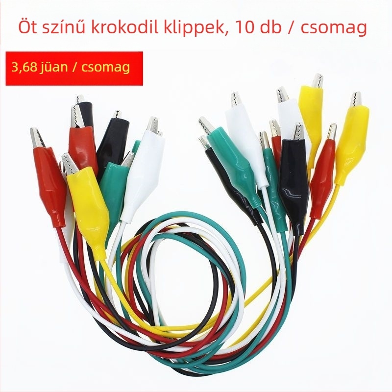 Kétfejű aligátor csipeszekkel és karbantartási csatlakozóval ellátott tesztvezeték, 10 darab, 500 mm hosszú