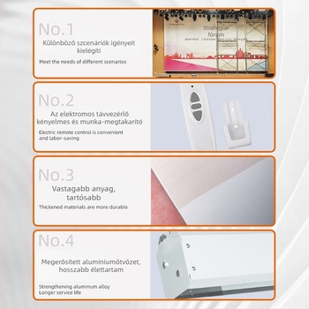 Falihoz szerelt elektromos vetítőfüggöny HD nyomtatott mintával, távirányítóval, Dh-688 modell, teljesítmény 50, súly 10
