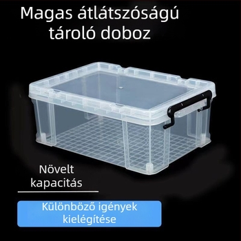 PP műanyag téglalap alakú átlátszó tároló doboz, modell 772, kapacitás 10–20 L, többfunkciós, nedvességálló, rekeszes fedéllel