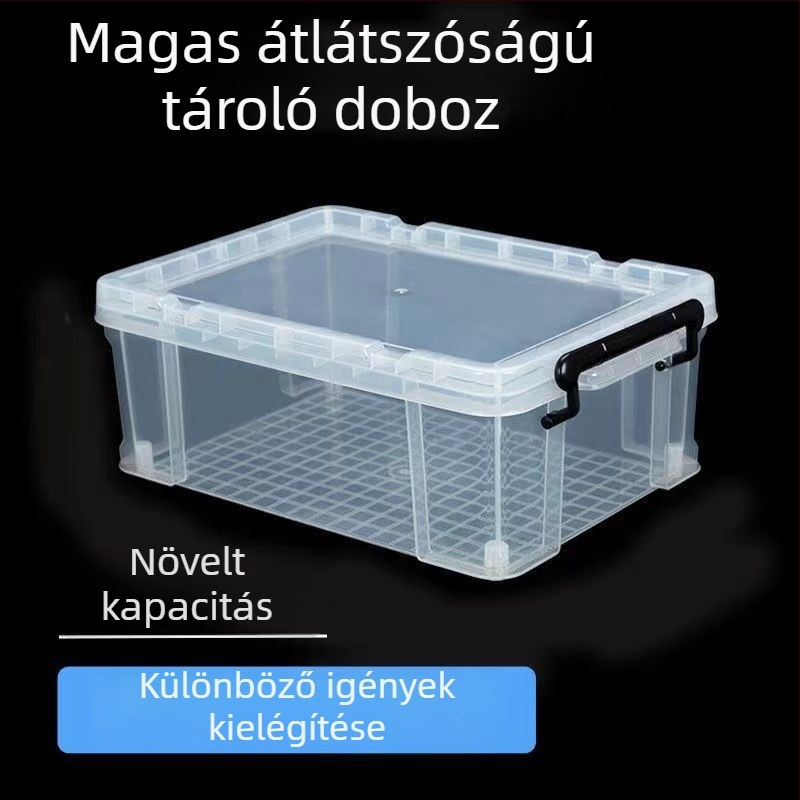 PP műanyag téglalap alakú átlátszó tároló doboz, modell 772, kapacitás 10–20 L, többfunkciós, nedvességálló, rekeszes fedéllel