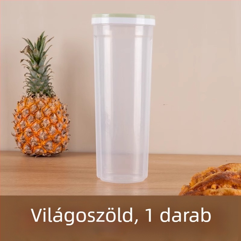 Kerek műanyag tárolóedény tészta számára, légmentesen záródó fedéllel, 1–2 L kapacitás