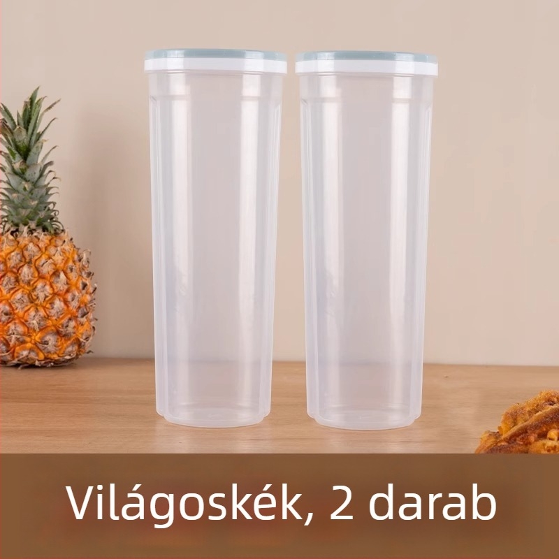 Kerek műanyag tárolóedény tészta számára, légmentesen záródó fedéllel, 1–2 L kapacitás