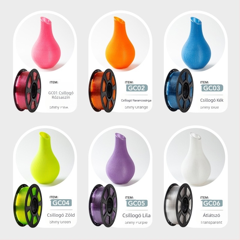 PETG Crystal Series 3D nyomtató filament, PETG anyag, kör keresztmetszetű, 1 kg tekercs, Hengxin márka