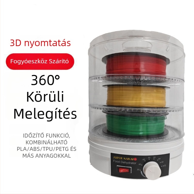 Háztartási 3D nyomtató fogyóanyag szárító, hengeres, 5–10 kg teherbírás, 1 réteg, 350 W, mechanikus vezérlés, legfeljebb 480 perc