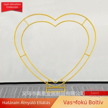 Vasból készült esküvői ballonív, négyszögletes alap, dupla szív dizájnnal, kültéri udvar dekoráció, testreszabható