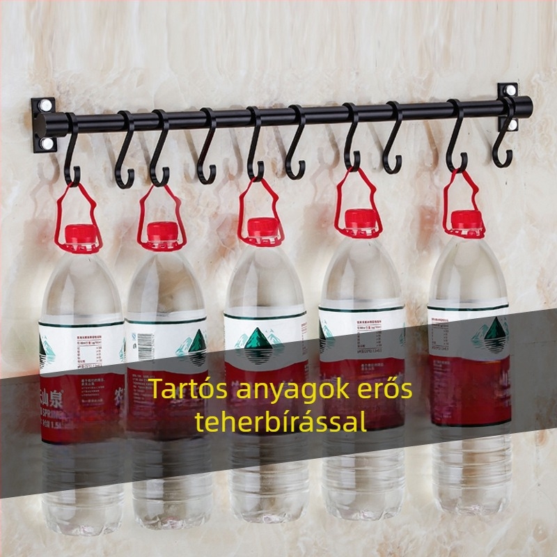 Alumínium konyhai falra szerelhető akasztó, fúrás nélkül, 30 kg teherbírás, egy réteg, oxidált felület