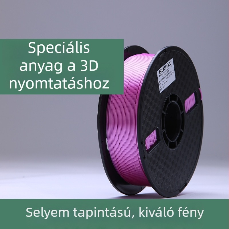 PLA 3D nyomtatáshoz való filamentum – nyersanyag, megerősített, nagy fényesség, kör keresztmetszet, sűrűség 1.240–1.27 g/cm³, törésnél hossz ≥1.5, szakító erő ≥50 MPa