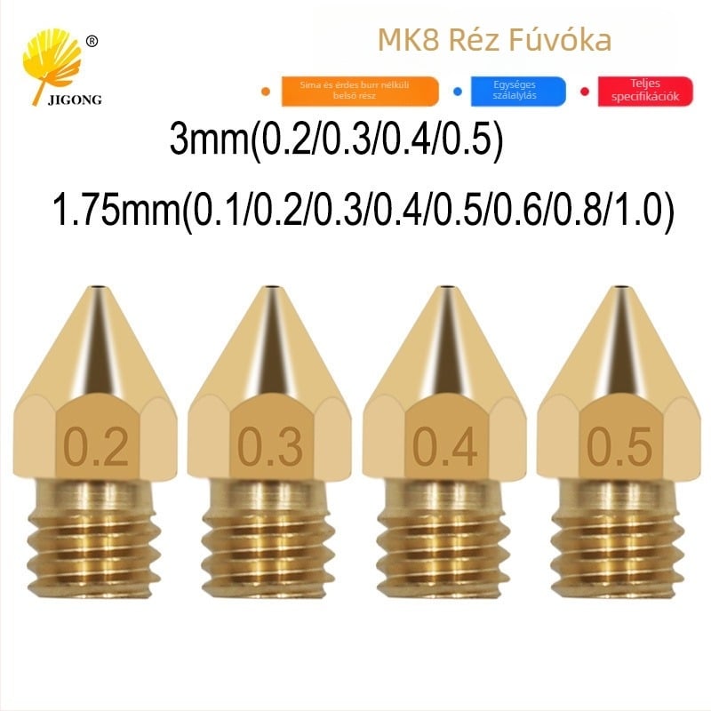 MK8 Dűz 3D Nyomtatóhoz - Hegyes vég, Anyag: króm-zirkónium réz ötvözet, Felületi gravírozás, Márka Record Work