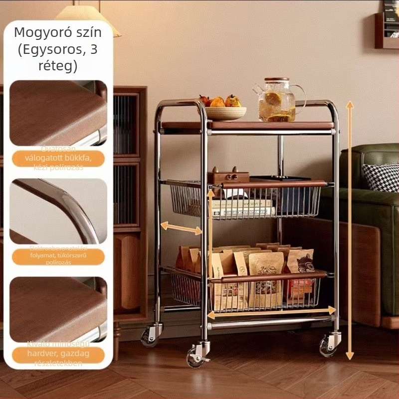 5-szintes álló tárolókocsi, forgatható és mozgatható, műanyag, fúrás nélküli szerelés