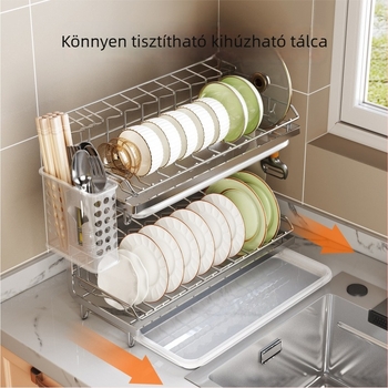 304 rozsdamentes acél edényállvány, asztali használatra; minimalistás téglalap alakú kivitel, telepítés nélkül, 2024-ben bevezetve