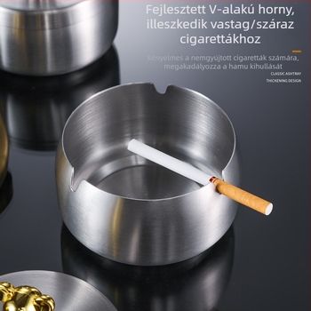 Rozsdamentes acél hamutál fedéllel, szélálló, anti-kiömlés, logó nyomtatás