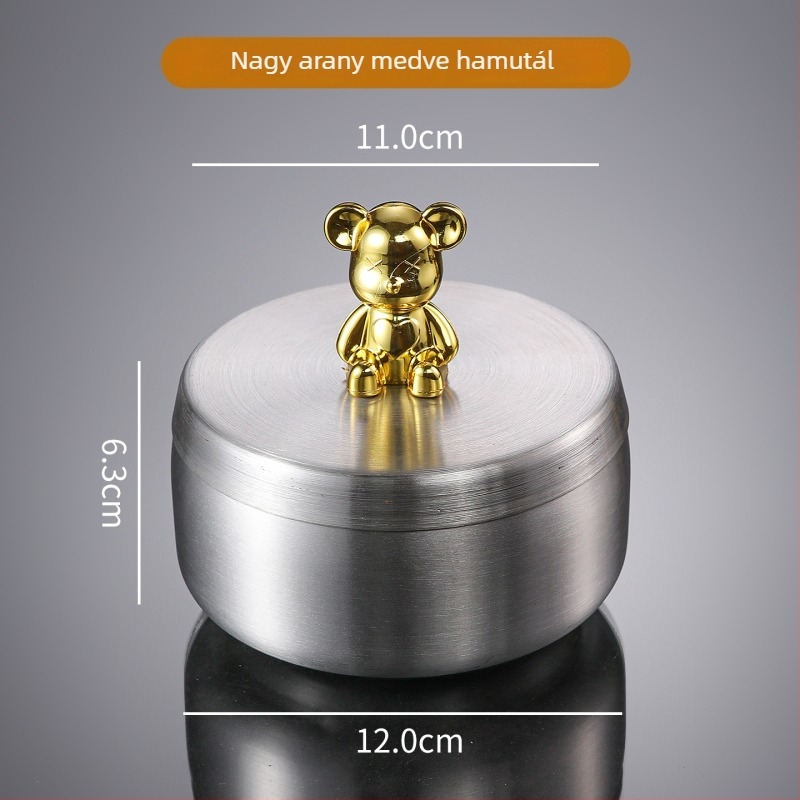 Rozsdamentes acél hamutál fedéllel, szélálló, anti-kiömlés, logó nyomtatás
