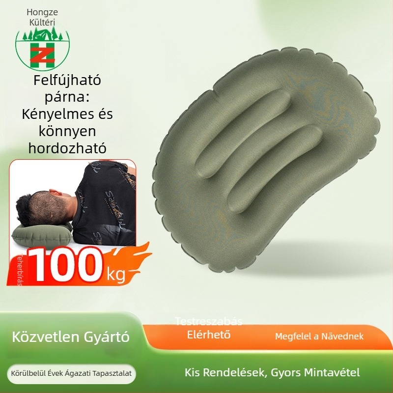 Felfújható utazási párna nyak támasztékkal, hordozható kempingezéshez és repülőutakhoz (anyag: nylon; modell hz-03; márka: Hongze gifts; testreszabható)