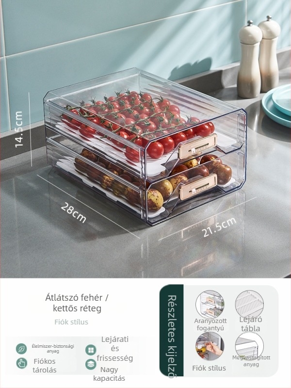 Hűtőszekrénybe helyezhető fiókos tároló – műanyag, élelmiszer-minőségű, LIZE, skandináv stílus