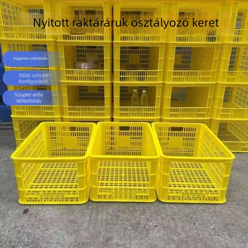 Vastagított nyitott felső műanyag átforgató láda raktárban történő rendezéshez, injekciós formázású HDPP, halmozható üreges kosár, falvastagság 2–8 mm, teherbírás 50, zöldségek és gyümölcsök számára