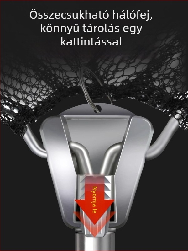 Összecsukható horgász háló rozsdamentes acélból, teleszkópos pálcával; masszív háló; finom szemű háló; teherbírás 300