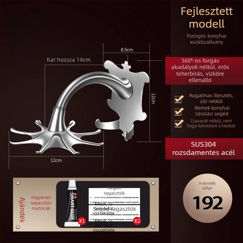 Forogó konyhai eszköztartó – 304 rozsdamentes acél, többfunkciós, mozgatható, modern minimalist stílus