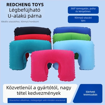 PVC-ből készült U-alakú felfújható párna kempingezéshez és üzleti utazásokhoz — Red Journey, 80 g, egyszerű stílus