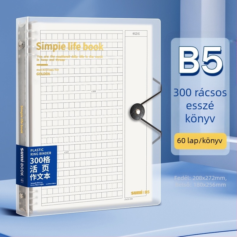 B5-ös kivehető lapokkal ellátott összefoglaló jegyzetfüzet, 400 négyzetrács és 300 szó, általános és középiskolások írásaihoz és felvételi dolgozatokhoz