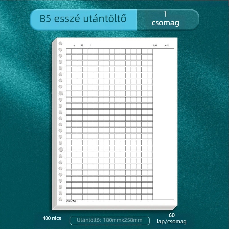 B5-ös kivehető lapokkal ellátott összefoglaló jegyzetfüzet, 400 négyzetrács és 300 szó, általános és középiskolások írásaihoz és felvételi dolgozatokhoz