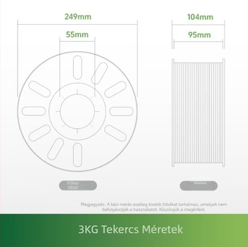 PETG 3D nyomtató filament, kör keresztmetszet, átmérő 1,75 mm, hossz kb. 10 000 m, tömeg 3 kg