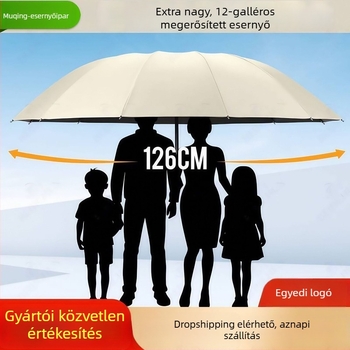 Esernyő, 12 bordával, összecsukható, kézi nyitás-zárás, UPF>50 UV védelem, 190T szövet, logónyomtatás elérhető