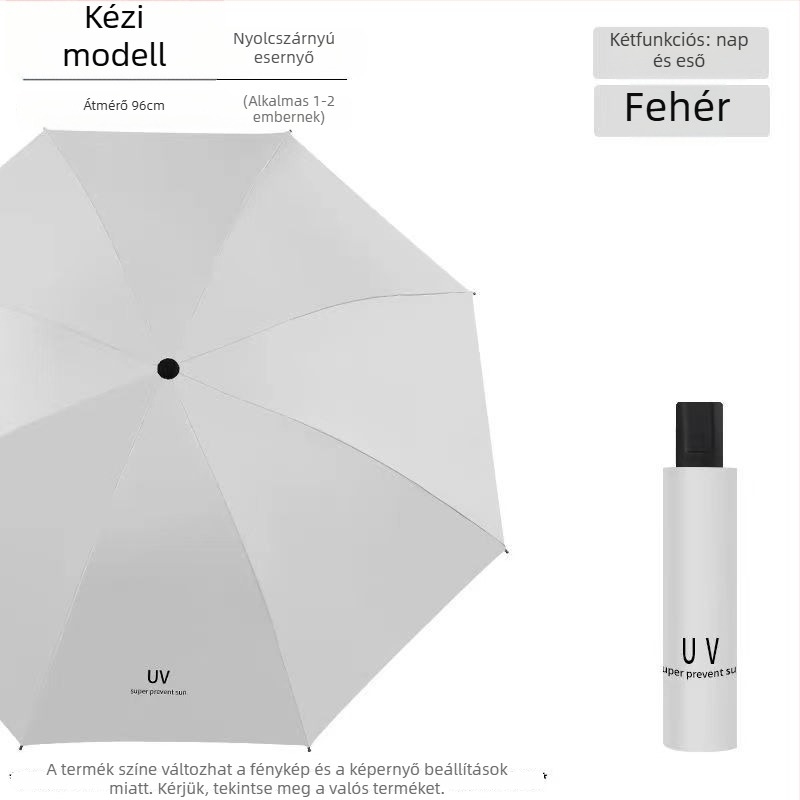 Esernyő, 12 bordával, összecsukható, kézi nyitás-zárás, UPF>50 UV védelem, 190T szövet, logónyomtatás elérhető