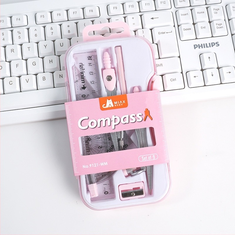 Lidemei Kilencrészes rajzeszköz-készlet diákok számára: körző, vonalzó