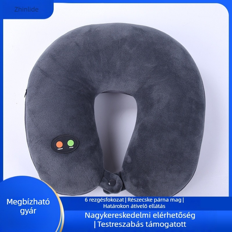 U alakú nyakpárna egyszintű vibrációval utazási masszázsra, hab részecskék töltet, Crystal Velvet szövet, modern minimalist stílus