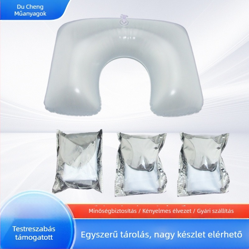 U alakú, felfújható nyakpárna PVC anyagból, flanel bélésével, ideális szabadtéri utazásokhoz és oldalsó alváshoz, magasság 10.1-15 cm