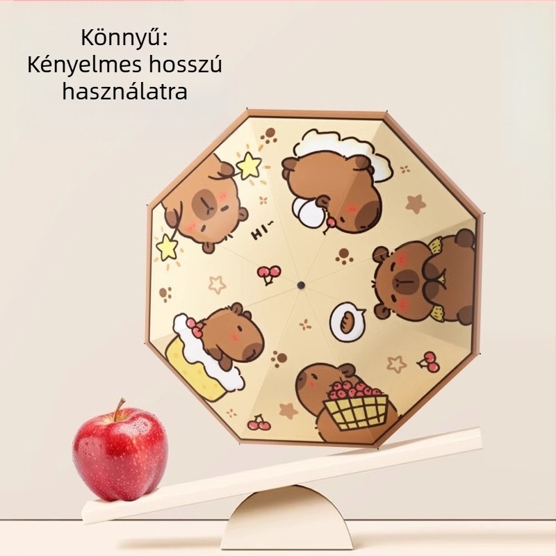 Gyerekeknek szóló háromrészes hajtogatható esernyő csattal, vinil UV védelem, 8 ív ötvözetből, automatikus zárás, iskolai használatra