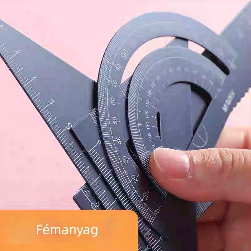 Alumínium‑ötvözetből készült rajzkészlet (4 darab): egyenes vonalzó, hullámos vonalzó, szögmérő, háromszög alakú tábla — Modell ARL960G0, M&G Morning Light márka, 100 g