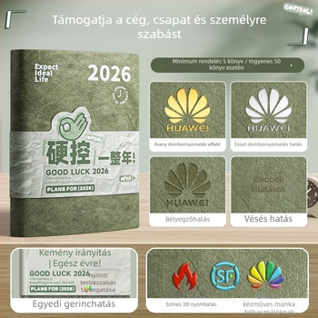 2026-os tervfüzet – naptárral és időgazdálkodással, varrott kötés, Dowling papír 75 g/m², 50–100 oldal, kreatív stílus