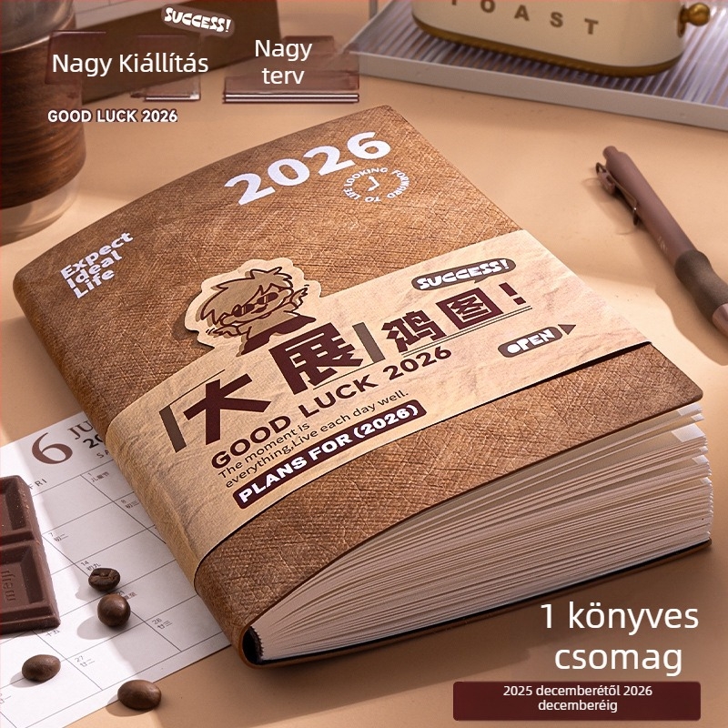 2026-os tervfüzet – naptárral és időgazdálkodással, varrott kötés, Dowling papír 75 g/m², 50–100 oldal, kreatív stílus