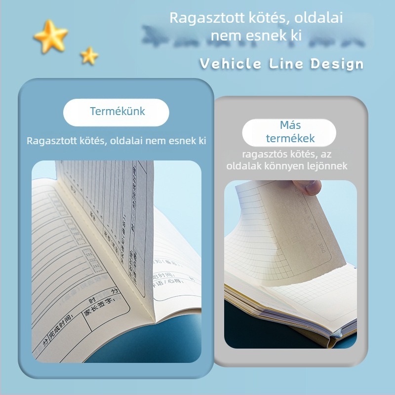 Általános iskolás házi feladatok jegyzetfüzete – ragasztott kötés, papír borító, belső lapok cellulózból, extra vastag