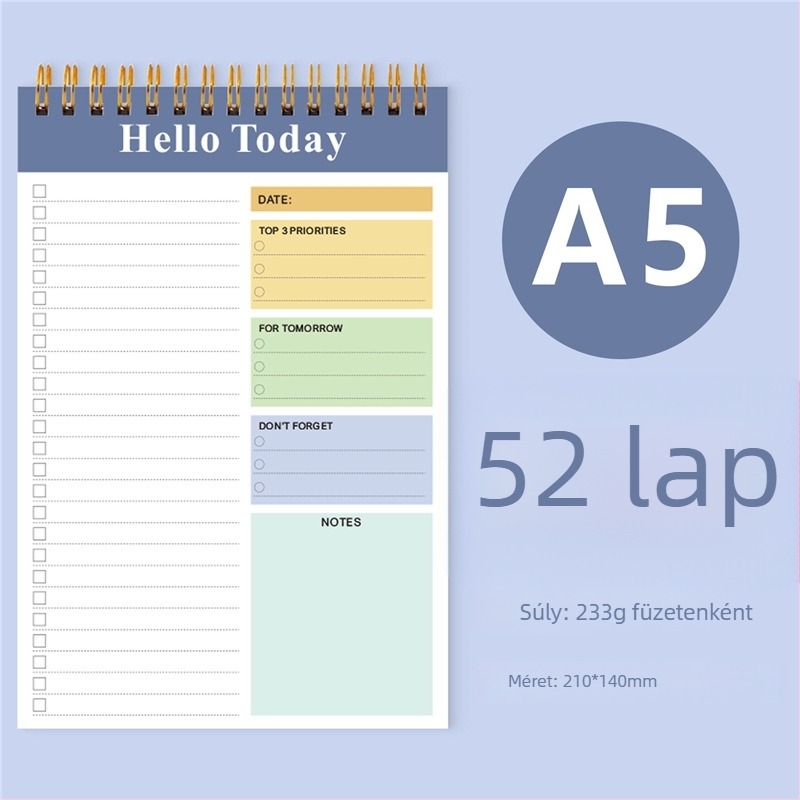 Napló napi tervezéshez PP borítóval, laza kötésű, belső papír 120 g, 50–100 oldal, üzleti iroda stílus