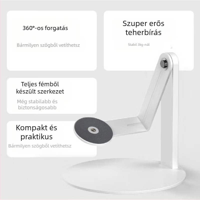 Asztali teljesen fémből készült projektorállvány 360°-os forgással, 1/4 hüvelykes csavaros csatlakozással, teherbírás 3 kg