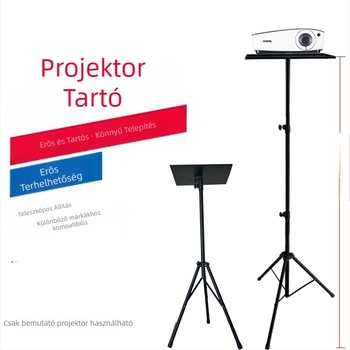 Projektor padlóra álló háromlábú állvány, összecsukható, állítható, tálcával