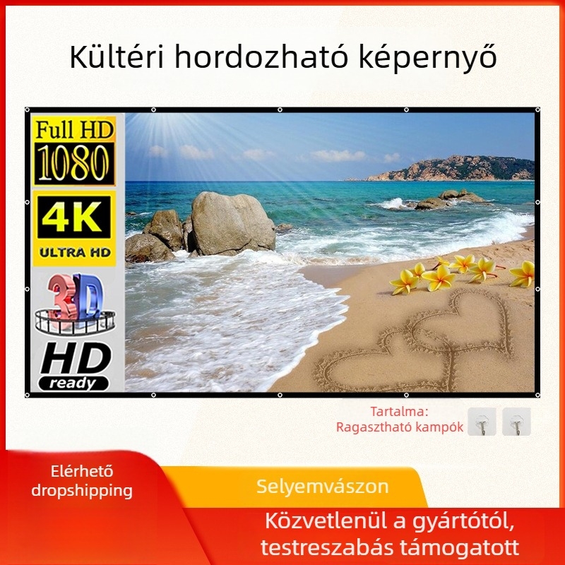 Hajtogatható tej-selyem vetítővászon otthoni használatra, 100–150 hüvelyk, hordozható, HD