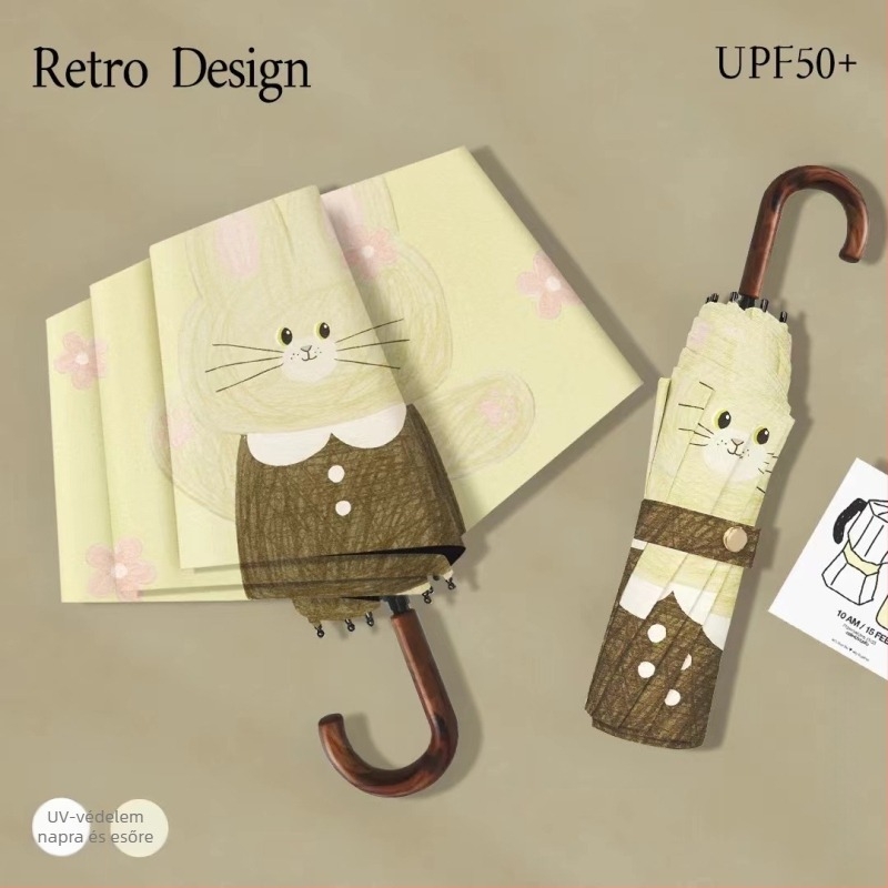 Női retro ívelt ernyő napsütés és eső ellen, UPF 50+ védelem, 8 bordás acélváz, poliészter 190T anyag, kézi nyitás-zárás, logó nyomás lehetősége