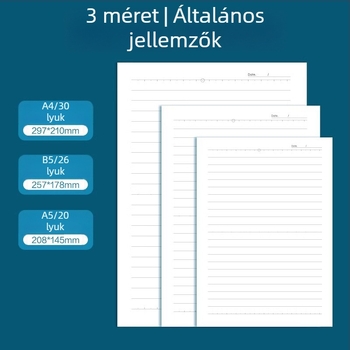 Deli cserélhető belső noteszhez, 20/26/30 lyukak, 60 oldal vastag fehér papír, modell NA560-2