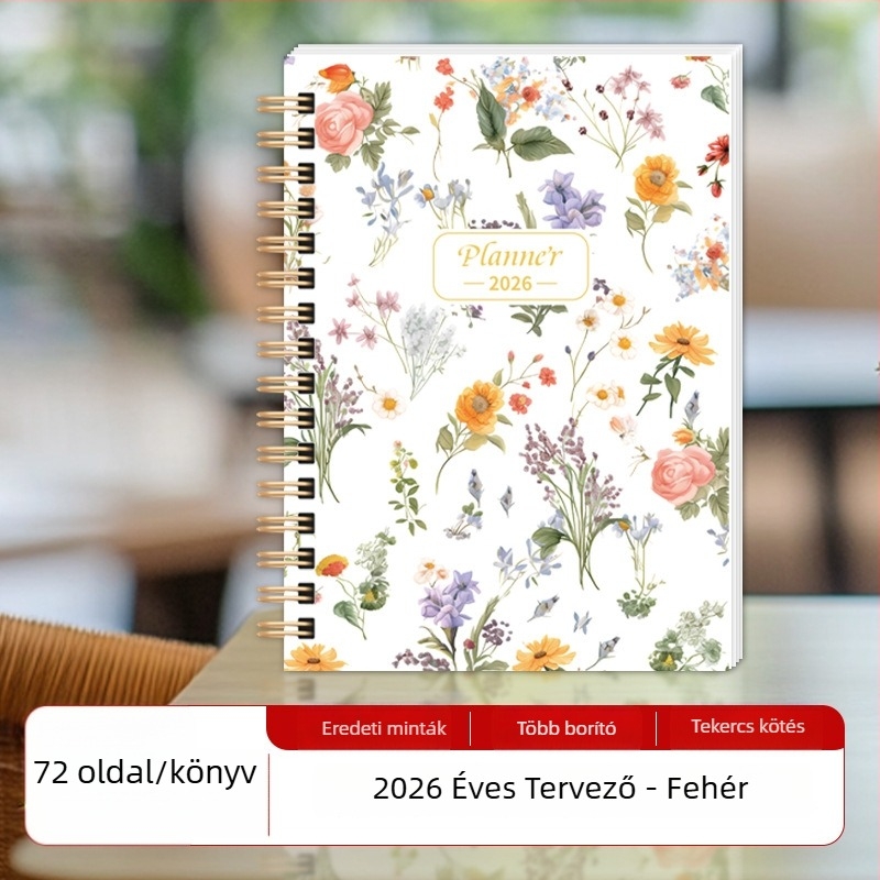 Spirálkötésű notesz, bevonatos papírból készült borító, dupla offset papír, 100–200 oldal, üzleti iroda stílus