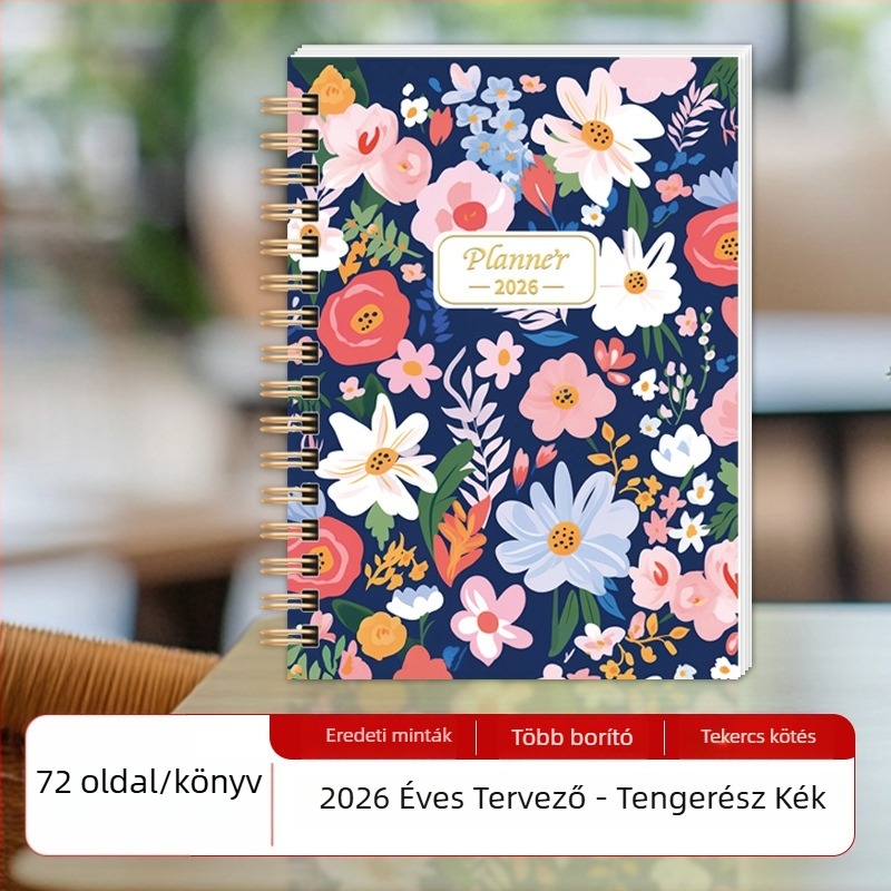 Spirálkötésű notesz, bevonatos papírból készült borító, dupla offset papír, 100–200 oldal, üzleti iroda stílus