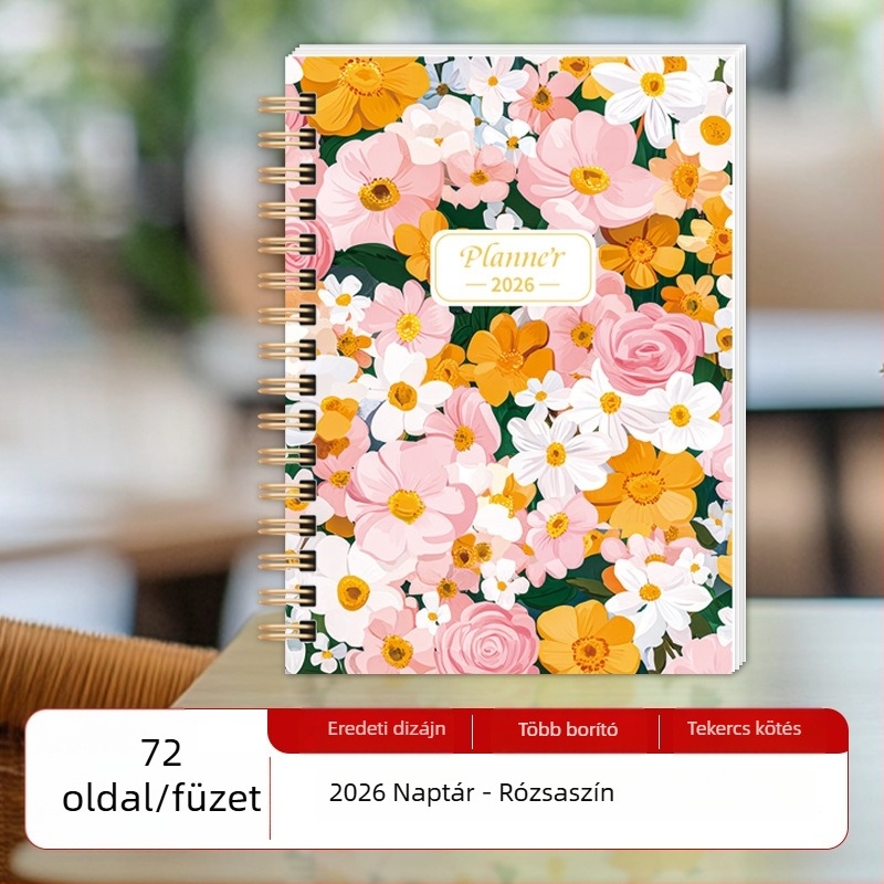 Spirálkötésű notesz, bevonatos papírból készült borító, dupla offset papír, 100–200 oldal, üzleti iroda stílus